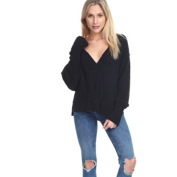 Free People Coco V-Neck Sweater in Black - Picture 1 of 9